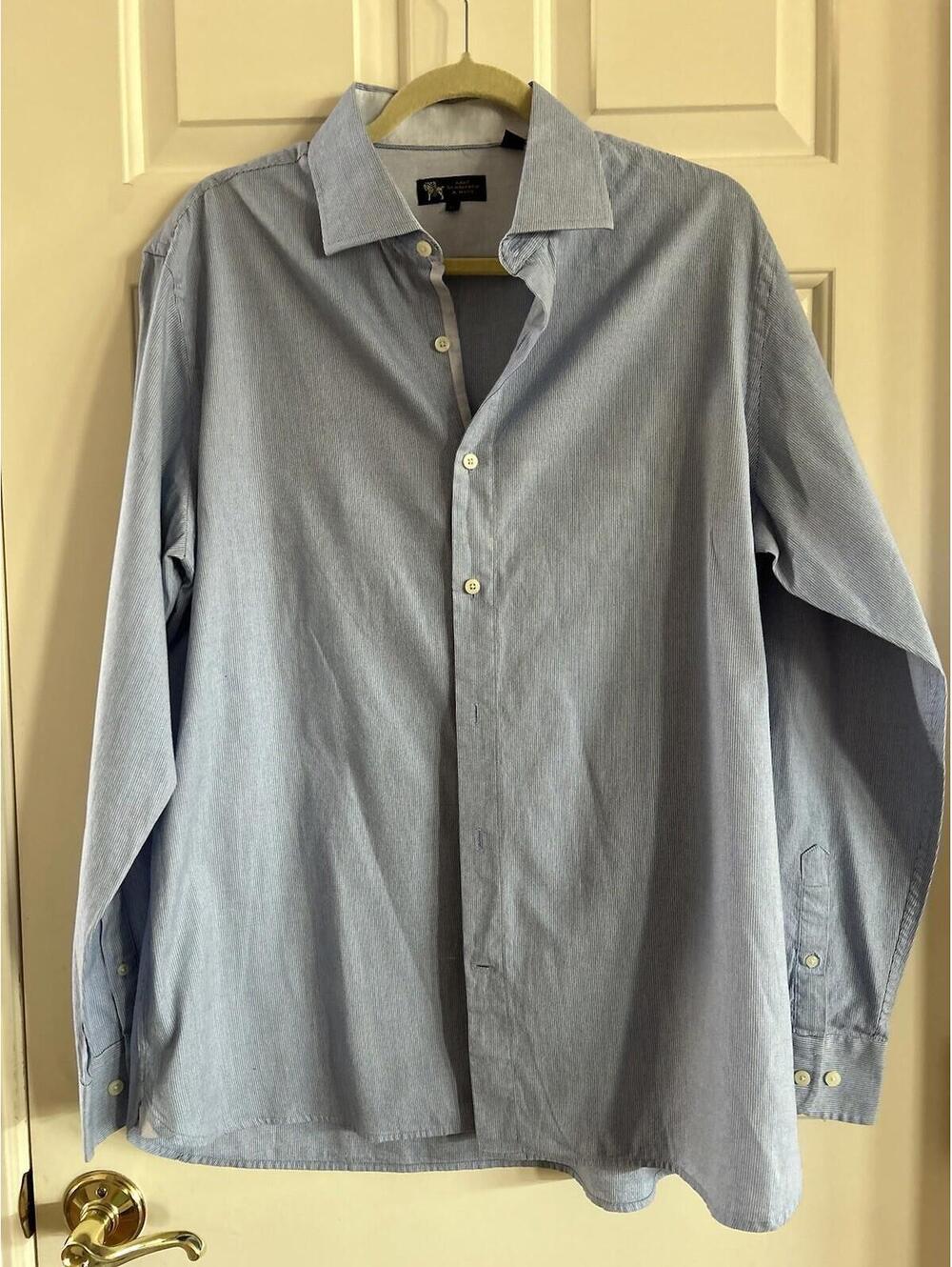 Hart Schaffner & Marx Button Down Dress Shirt Mens Size XL Blue Striped